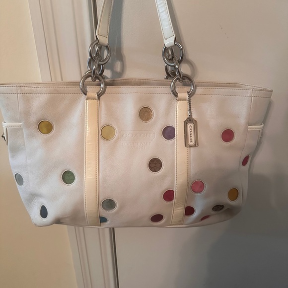 Coach RARE White Tote with Colorful Polka Dots from 2004 - Picture 2 of 16